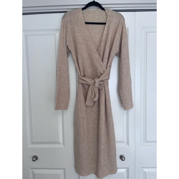 Dresses & Skirts - • Tan Sweater Wrap Dress •